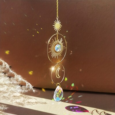 1 бр Crystal Suncatcher Декоративни занаяти AB Цветна кристална топка Луна Слънце Висулка Градинска декорация от кристал