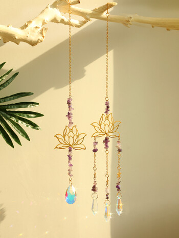 2 бр. Crystal Sun Catcher Lotus Pink Purple Висящ декор Rainbow Maker Suncatchers Crystals Витражи Градина Външни декори