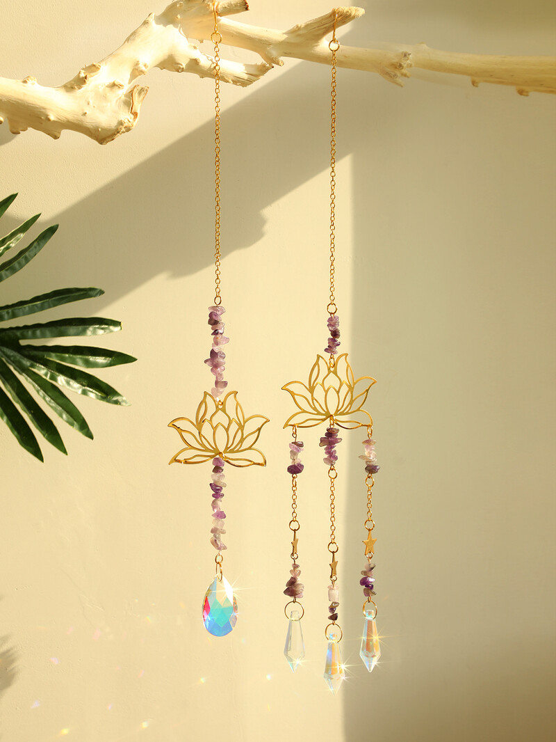 2 kom Crystal Suncatcher Lotus Pink Purple Viseći dekor Rainbow Maker Suncatchers Kristali Vitraji Vanjski dekori