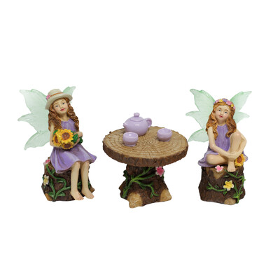1 Σετ Καλοκαιρινό Tea Party Vacation Flower Fairy, Ενδιαφέρουσα προσομοίωση σκηνής Μικροτοπία Διακόσμηση άγαλμα, Υπαίθριος κήπος με νεράιδες