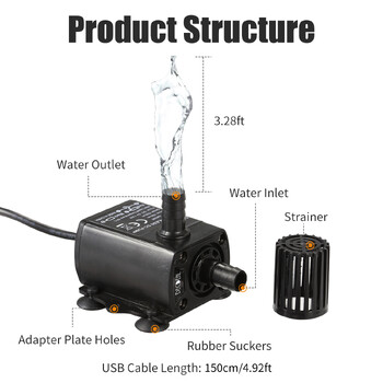 DC 5V USB Fountain Pump Brushless Water Oil Pump Micro Brushless Submersible Pond Fountain Pump 150L/H 1,2W Ανύψωση 3,28ft