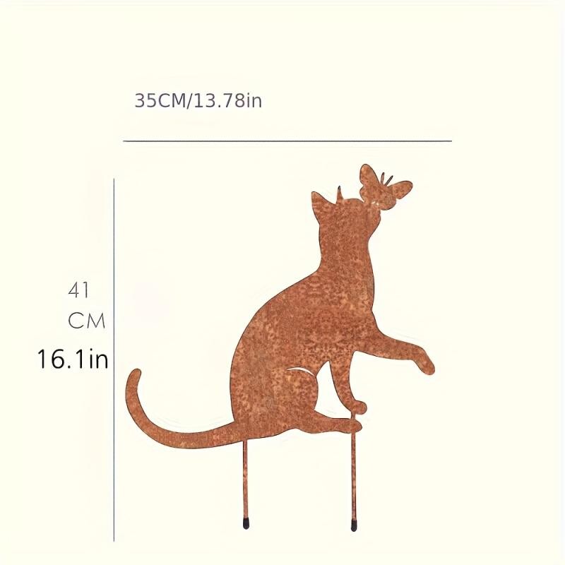 Железен ръждясал котешки земен кол, земна вложка, външен домашен декор, вложка за украса за домашна градина, вътрешен двор, художествен декор за морава на двора