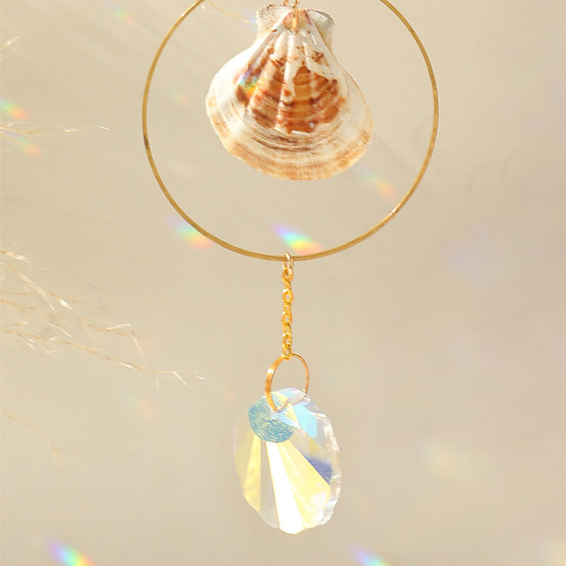 Shells Sun Catcher Crystal Rainbow Prism Градинска декорация Sun Catchers Crystal Light Catcher Real Conch Висящ прозорец Орнамент