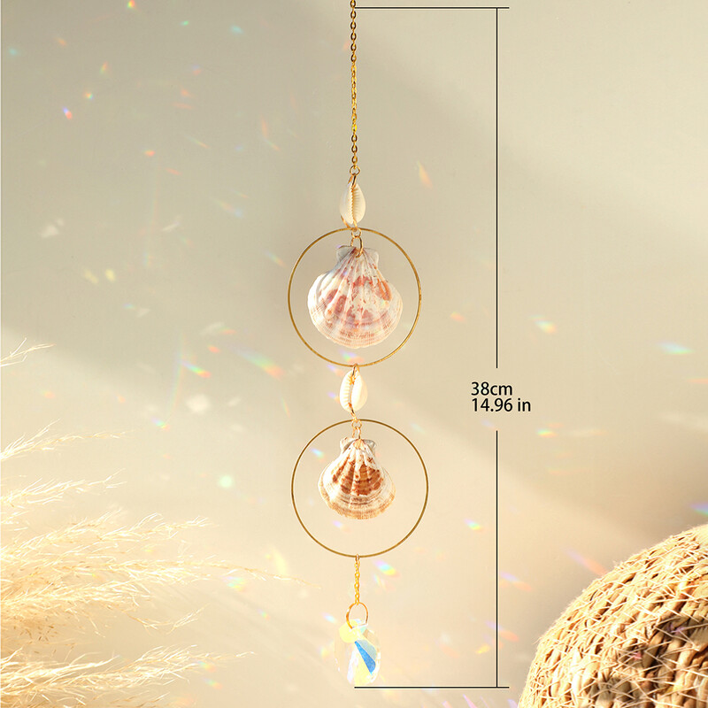 Shells Sun Catcher Crystal Rainbow Prism Градинска декорация Sun Catchers Crystal Light Catcher Real Conch Висящ прозорец Орнамент