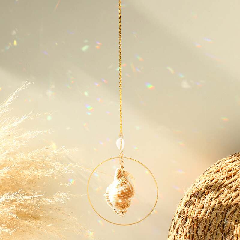 Shells Sun Catcher Crystal Rainbow Prism Градинска декорация Sun Catchers Crystal Light Catcher Real Conch Висящ прозорец Орнамент