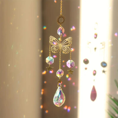 1 бр. Butterfly Crystal Sun Catcher - отразяващи светлини със стъклена призма за декорация на дома, градината и автомобила