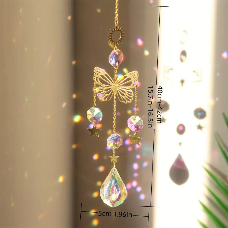 1 бр. Butterfly Crystal Sun Catcher - отразяващи светлини със стъклена призма за декорация на дома, градината и автомобила