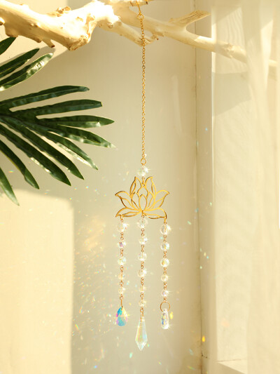 Lotus Crystal Sun Catcher με 3 ουρά Bead Streamers Light Catcher Suncatcher κήπου Διακοσμητικά αυτοκινήτων Wind Chimes Διακοσμητικά εξωτερικού χώρου