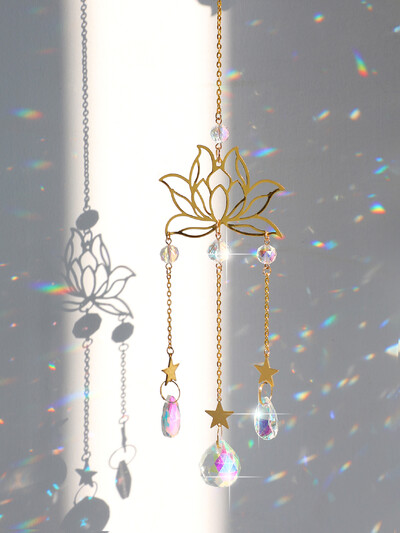 Lotus Crystal Sun Catcher με 3 ουρά Bead Streamers Light Catcher Suncatcher κήπου Διακοσμητικά αυτοκινήτων Wind Chimes Διακοσμητικά εξωτερικού χώρου