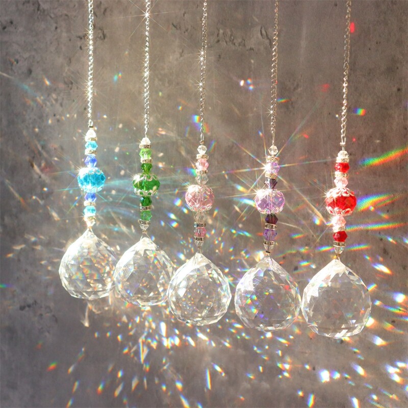 Sun Catcher Crystal Chandelier Decor Витражна стъклена топка Висяща висяща лампа Catcher Светлоотражателна декорация за домашна градина Двор