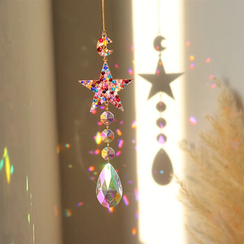 Κρυστάλλινα Suncatchers Πολύχρωμα Wind Chimes Κρεμαστά μενταγιόν Αστέρια Ήλιος Στεφάνια Πεταλούδες Κοσμήματα Ελαφριά που πιάνουν Διακόσμηση σπιτιού