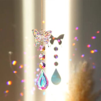 Κρυστάλλινα Suncatchers Πολύχρωμα Wind Chimes Κρεμαστά μενταγιόν Αστέρια Ήλιος Στεφάνια Πεταλούδες Κοσμήματα Ελαφριά που πιάνουν Διακόσμηση σπιτιού