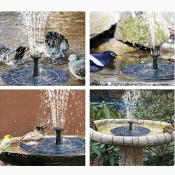 Solar Bird Bath Fountain 2,5W, Solar Fountain Pump for Bird Bath with 6 Nozzles, Solar Powered Water Sound for Garde