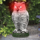 Owl Decoy Lifelike Fake Owl Scarecrow με μάτια που αναβοσβήνουν και τρομακτικό ήχο.