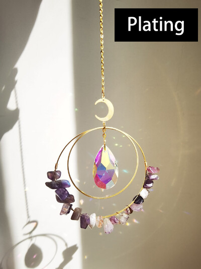 Μωβ Crystal Moon Sun Catcher Διακόσμηση κρεμαστό τοίχο κρεμαστό παράθυρο Κρυστάλλινο Suncatcher Διακόσμηση σπιτιού για τη γιορτή της μητέρας Δώρο για κορίτσια χειροτεχνίες