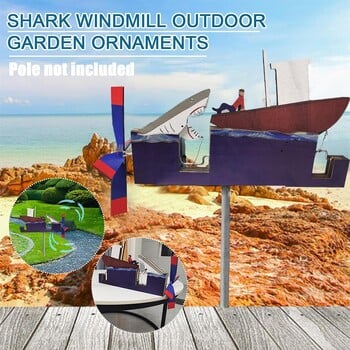 2024 Νέα υψηλής ποιότητας Shark Windmill Διακοσμητικά υπαίθριου κήπου αυλής από ξύλο πεύκου Διακόσμηση Shark Windmill