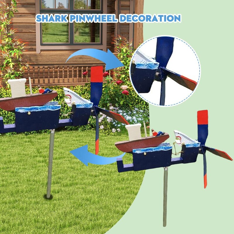 2024 Нова висококачествена вятърна мелница с акула Орнаменти за открит двор в градината Борово дърво Занаяти Декорация на вятърна мелница с акула