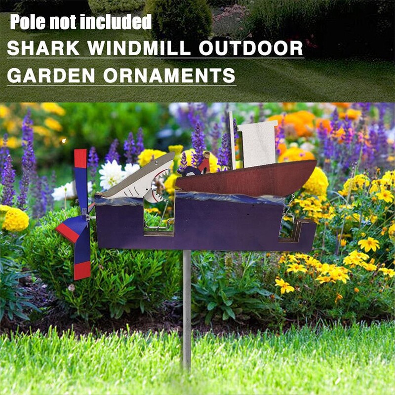 2024 Нова висококачествена вятърна мелница с акула Орнаменти за открит двор в градината Борово дърво Занаяти Декорация на вятърна мелница с акула