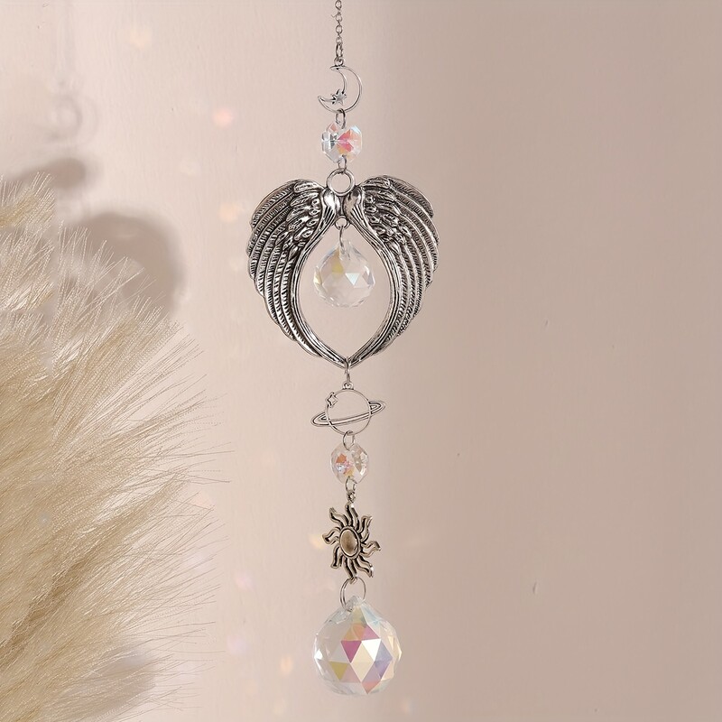 1 бр. Висяща декорация от кристална сплав Подарък Ангелски крила Домашно градинарство Декоративна стъклена призма Вятърен звън