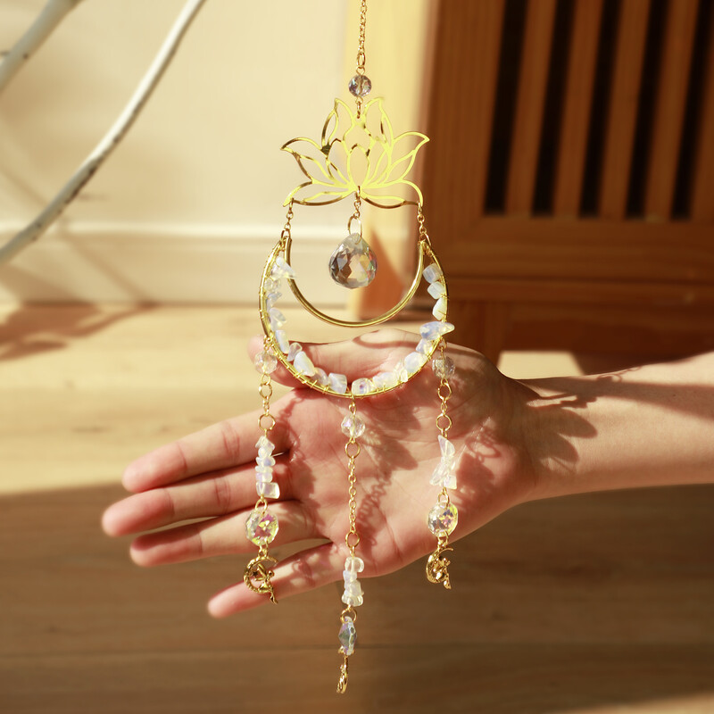 Crystal Suncatcher Moon Lotus Angel Висящ декор Витражи Suncatcher Crystal Prism Градинска декорация Външни декори Подарък