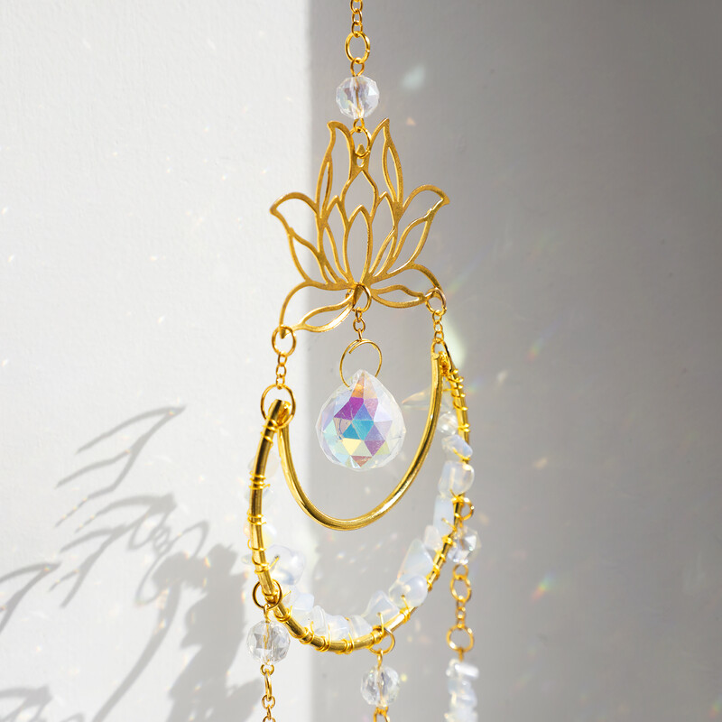 Crystal Suncatcher Moon Lotus Angel Висящ декор Витражи Suncatcher Crystal Prism Градинска декорация Външни декори Подарък