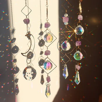 Crystal Sun Prisms Wind Chime Moon Star Hanging Sun Catchers Wind Chimes Rainbow Chaser Παράθυρο Κουρτίνα γάμου Κρεμαστό Διακόσμηση