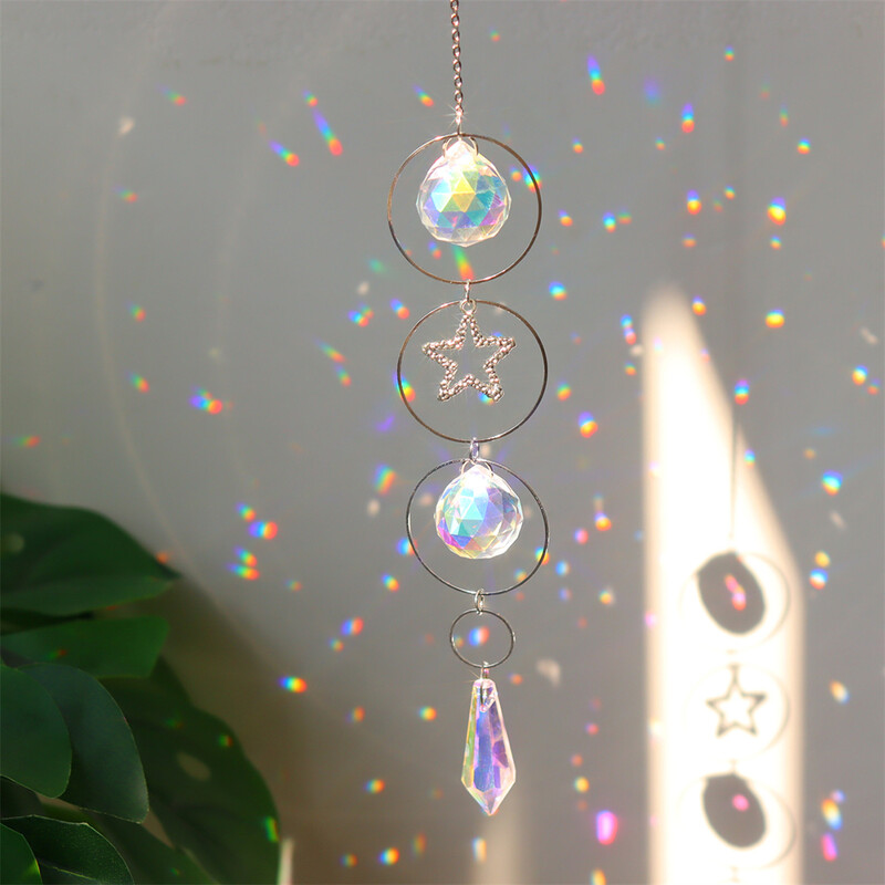 Кристални слънчеви призми Wind Chime Moon Star Висящи Sun Catchers Wind Chimes Rainbow Chaser Window Сватбена завеса Висящ декор