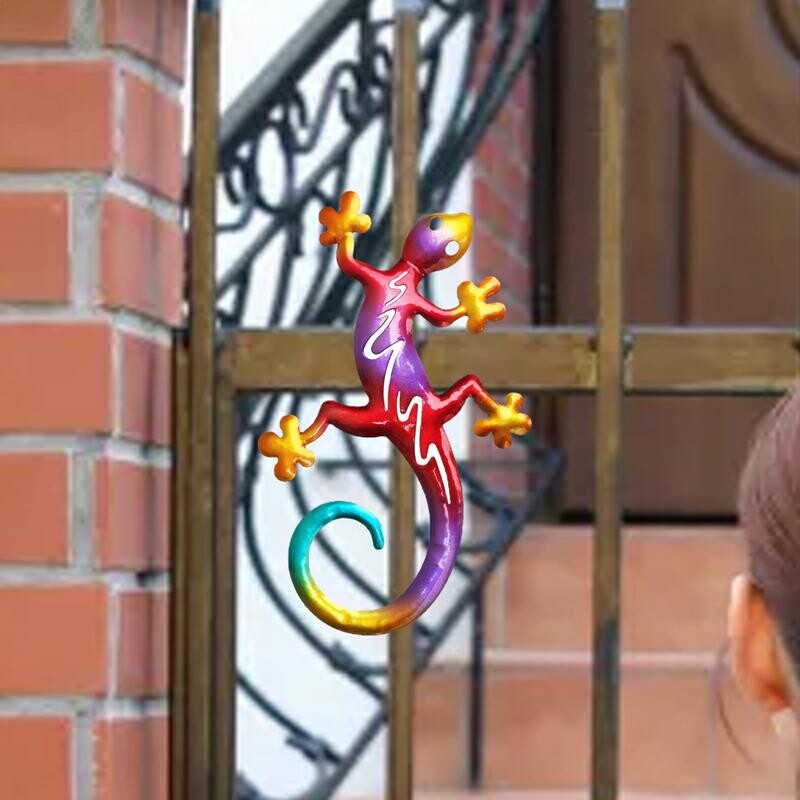 Метален гущер Стенен декор Цветни стенни окачвания Вдъхновяващи стенни изкуства Градински статуи и скулптури за прозорец Ограда на ствол на дърво