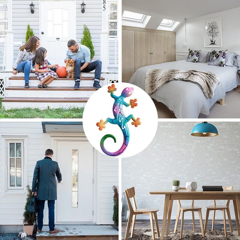 Метален гущер Стенен декор Цветни стенни окачвания Вдъхновяващи стенни изкуства Градински статуи и скулптури за прозорец Ограда на ствол на дърво