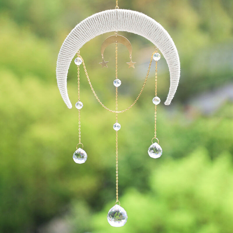 Moon Suncatcher Висящ кристал Dream Catcher Макраме Орнамент Призма Crystal Sun Catcher Rainbw Window Градина Декорация на дома
