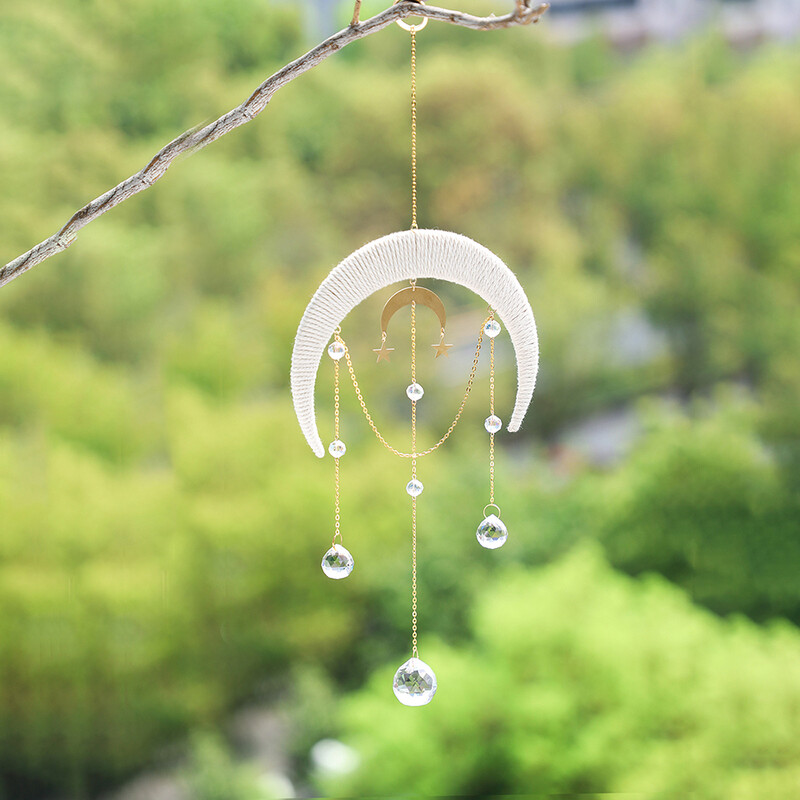 Moon Suncatcher Висящ кристал Dream Catcher Макраме Орнамент Призма Crystal Sun Catcher Rainbw Window Градина Декорация на дома
