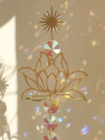 1 τμχ Suncatcher Gardening Crafts Golden Lotus AB Πολύχρωμο κρεμαστό κρεμαστό νερό Drop Κρυστάλλινο μενταγιόν