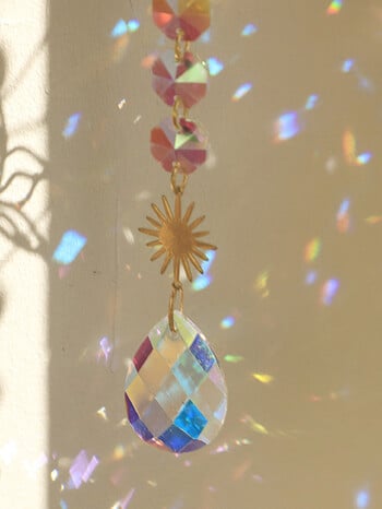 1 τμχ Suncatcher Gardening Crafts Golden Lotus AB Πολύχρωμο κρεμαστό κρεμαστό νερό Drop Κρυστάλλινο μενταγιόν