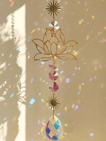 1 τμχ Suncatcher Gardening Crafts Golden Lotus AB Πολύχρωμο κρεμαστό κρεμαστό νερό Drop Κρυστάλλινο μενταγιόν