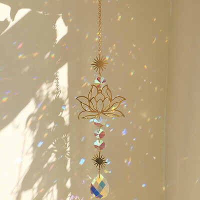 1 τμχ Suncatcher Gardening Crafts Golden Lotus AB Πολύχρωμο κρεμαστό κρεμαστό νερό Drop Κρυστάλλινο μενταγιόν