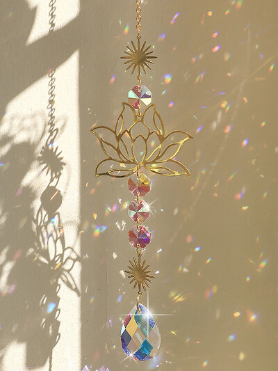 1 τμχ Suncatcher Gardening Crafts Golden Lotus AB Πολύχρωμο κρεμαστό κρεμαστό νερό Drop Κρυστάλλινο μενταγιόν