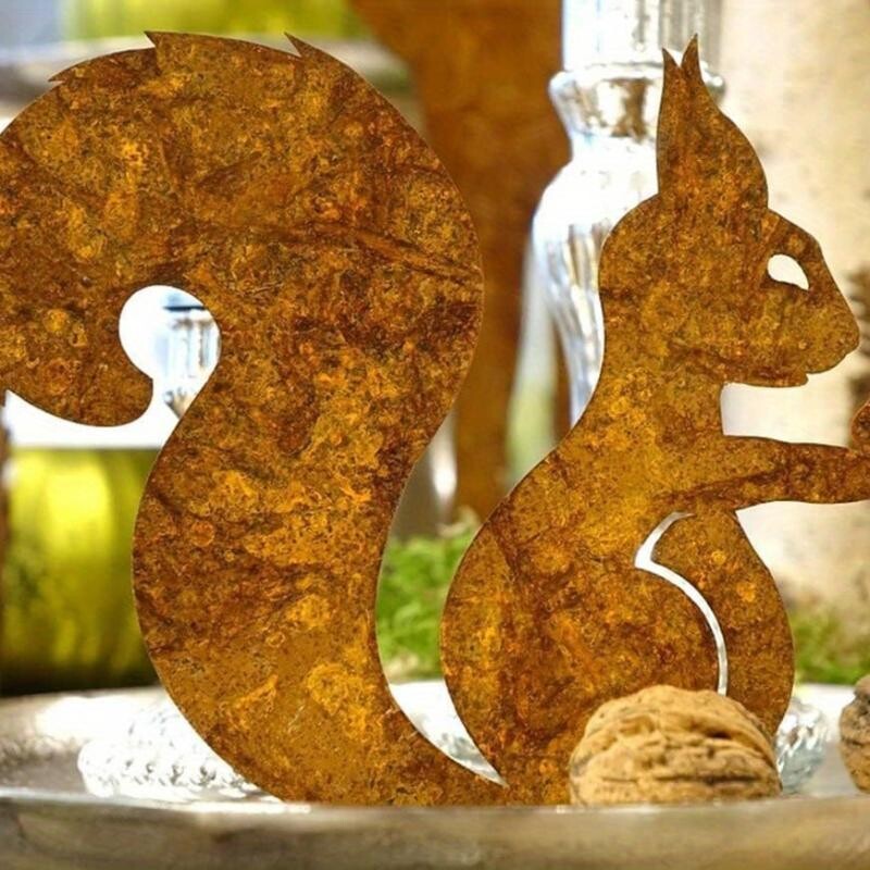 Статуя на силует на малка ръждясала катерица, декорация на открит двор, градинска висулка Домашни занаяти