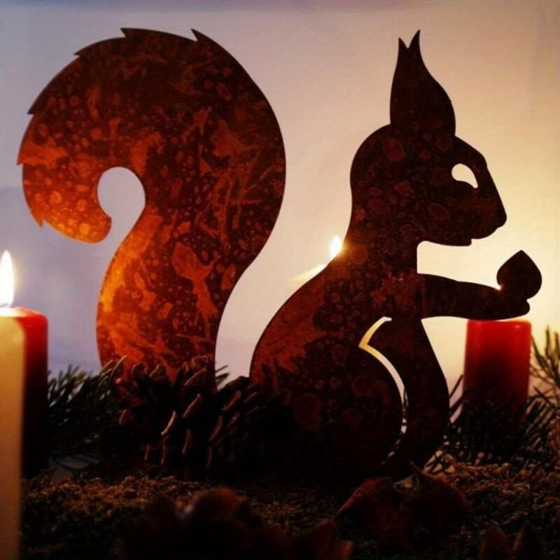 Статуя на силует на малка ръждясала катерица, декорация на открит двор, градинска висулка Домашни занаяти