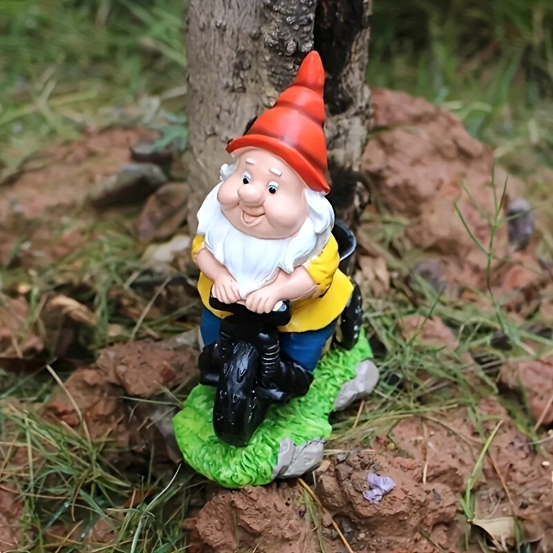 1 бр., Колоездене Джудже Цвете Джудже Статуя в двора Градинска украса на гном Скулптура Орнамент Смола Външна декорация, Декорация на двор
