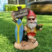 Γελοιογραφία σανίδα του σερφ άγαλμα gnome λευκή γενειάδα καλοκαιρινός κήπος διακοσμητικό στολίδι νάνος ρητίνη χειροτεχνία γέρος