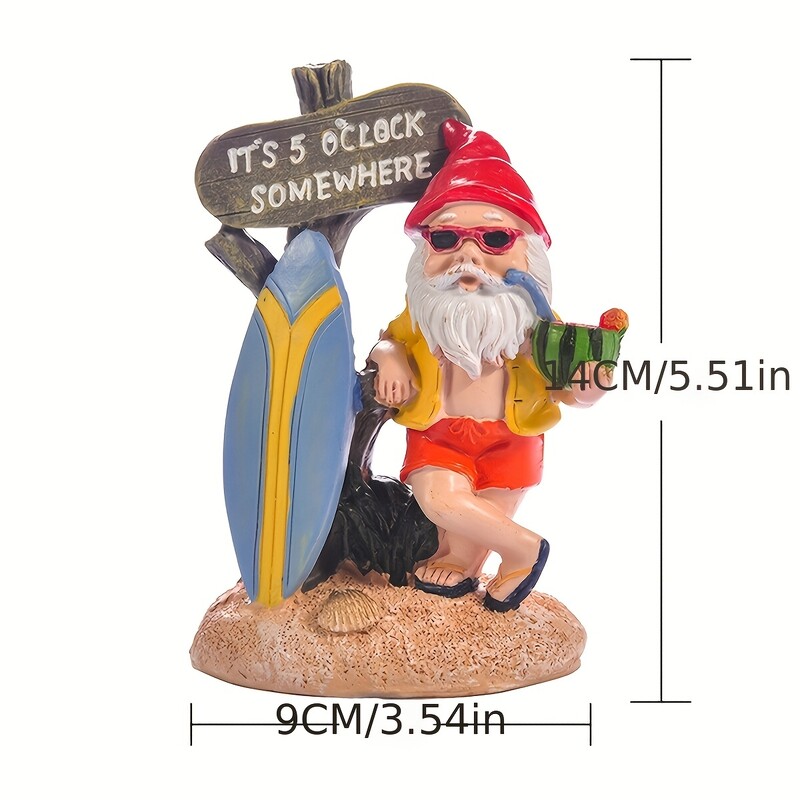 Карикатура статуя на дъска за сърф бяла брада лятна градина декоративен орнамент джудже смола занаяти старец