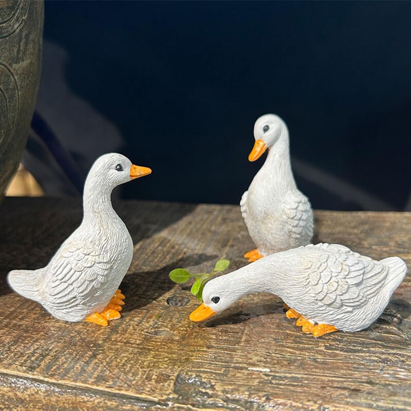 3x градински статуи на патица Миниатюрни фигурки на животни от смола за стаен фонтан Балкон домашен декор фигурки на патици сладки