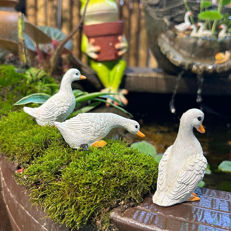 3x градински статуи на патица Миниатюрни фигурки на животни от смола за стаен фонтан Балкон домашен декор фигурки на патици сладки