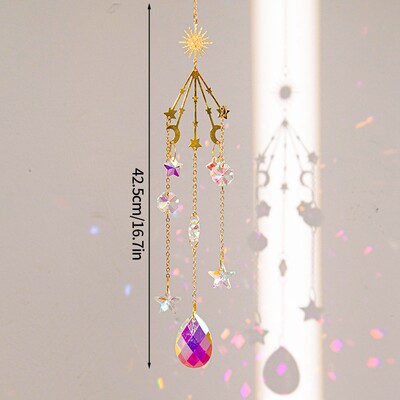 Colorfol Wind Chimes Κρυστάλλινο κρεμαστό κόσμημα Heart Butterfly Garden Sun Catcher Crystal Chain Rainbow Prism Παράθυρο σπιτιού Διακόσμηση κήπου