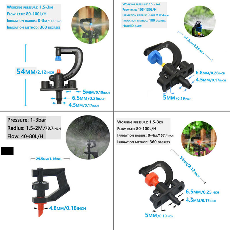 20 бр. 180 въртяща се на 360 градуса микро спринклерна G-тип рефракционна дюза с резбована шипка висяща дюза за градинско напояване