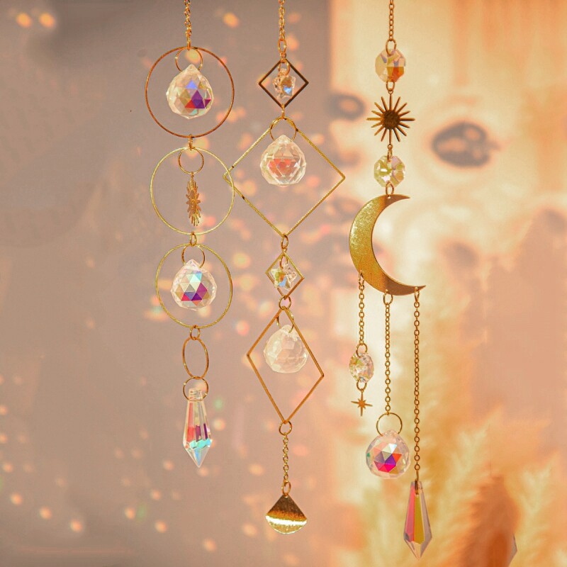 Кристални вятърни камбанки, висяща висулка, вятърна музика, вятърна камбана, дъгова призма за декорация на дома, прозорец, дъга, дъга, машина
