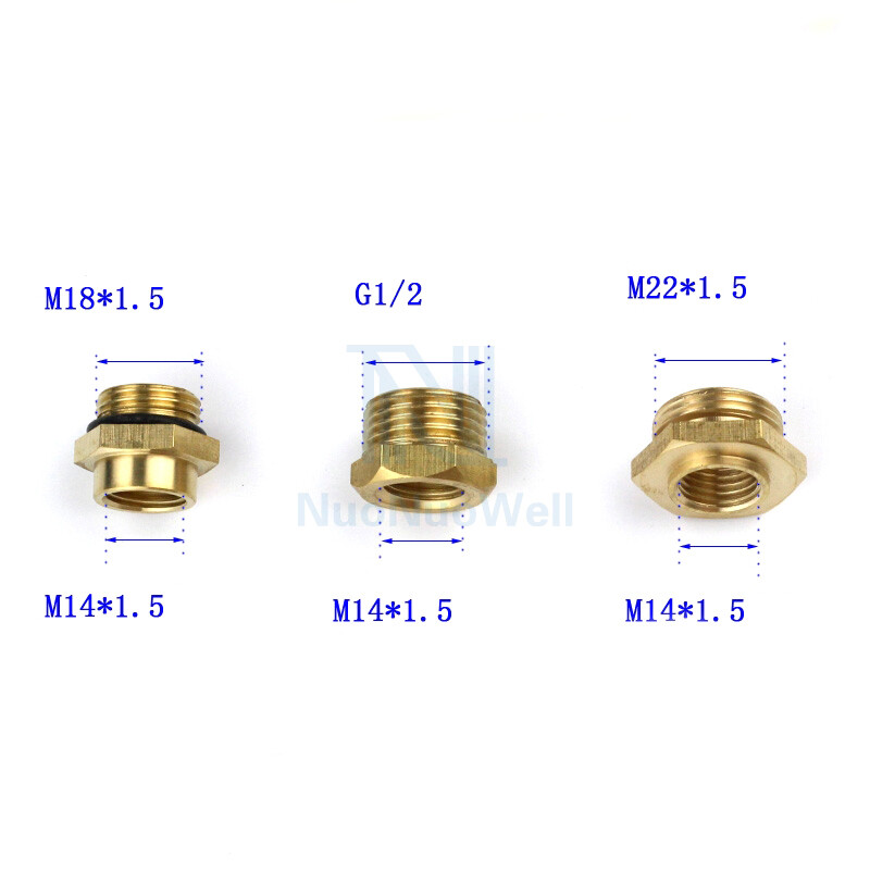 NuoNuoWell 1PC vasktoru isane kruvikeerme vähendamine konnektori messingadapter M14 M18 M22 1/2``