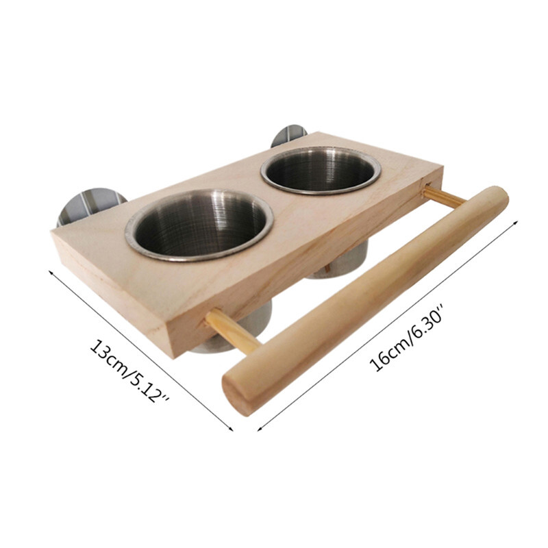 Чаши за хранене на птици за клетка Висяща хранилка за папагал Купа за вода за храна Дървена с неръждаема стомана и поставка за чаша