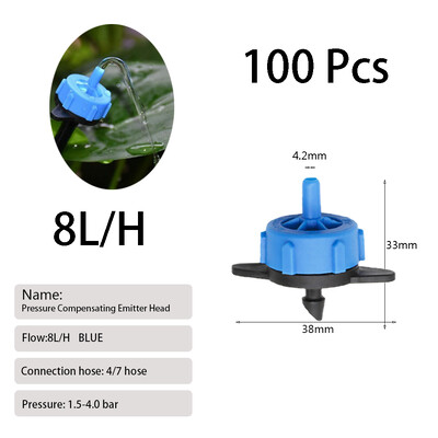 100Pcs 2L/4L/8L Εκπομπές σταγόνων αντιστάθμισης πίεσης Ρυθμιζόμενοι σταγονόμετροι Micro connectors για στάγδην άρδευση γκαζόν κήπου