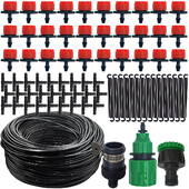 15M-25M Micro Drip Watering Kit Garden DIY Automatic Irigation System & Adjustable Dripper 4/7`` Hose for Greenhouse